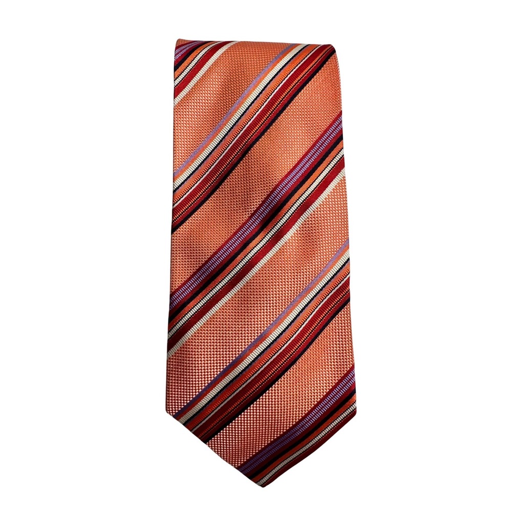 Versace Men's Silk Tie‎ Necktie Orange Red Stripe Luxury Designer Made in Italy